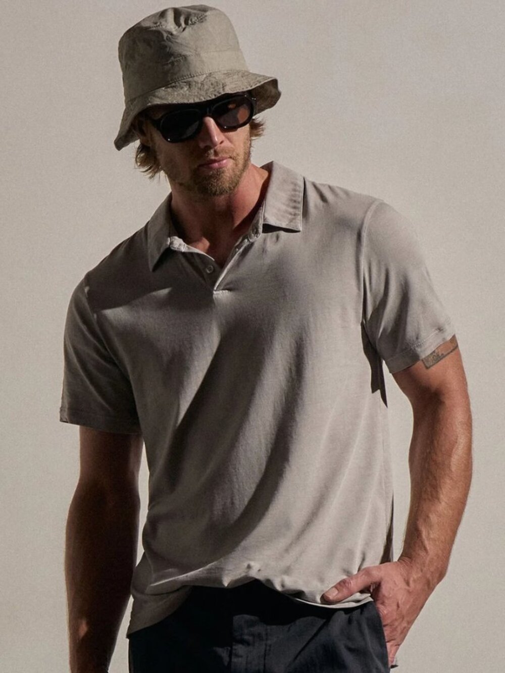 BRAND NEW James Perse Men's Cotton Jersey Polo- Light gray- Size 0 (XS)